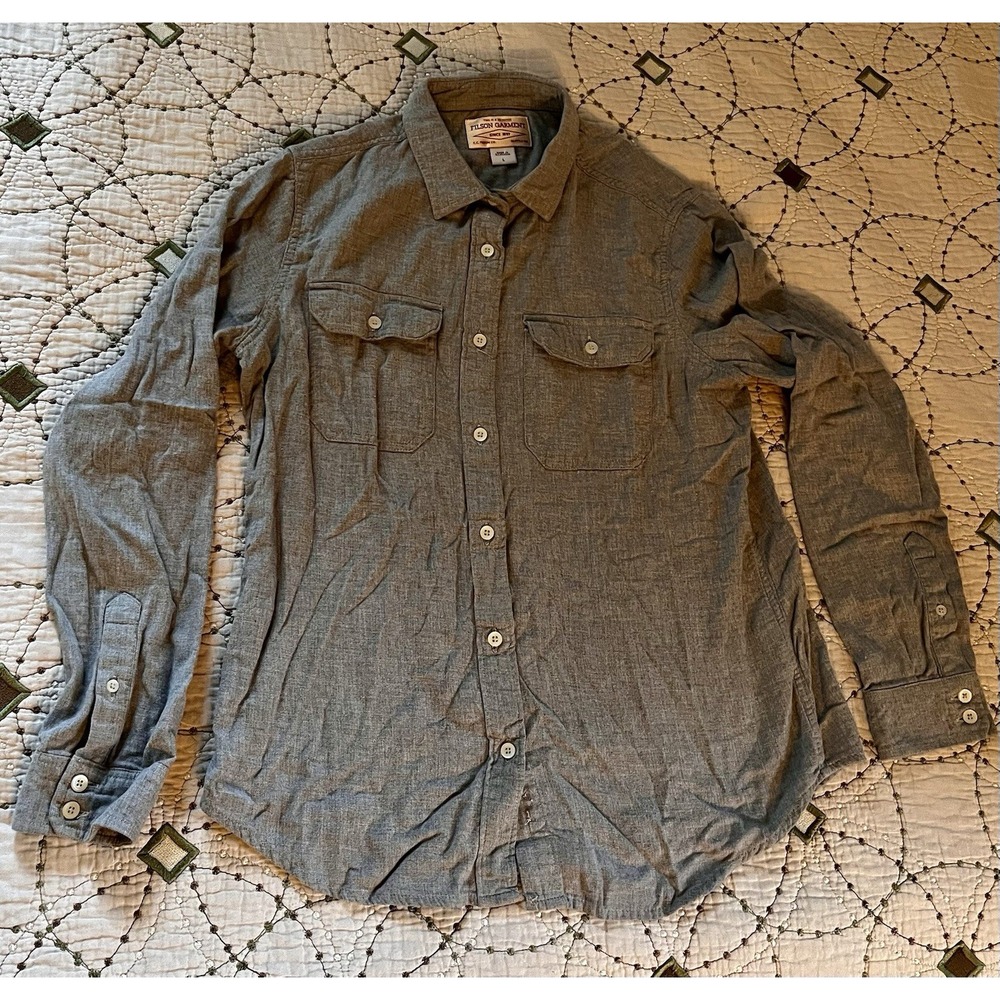 Mens LG 38" Chest CC Filson Alaska Guide Shirt Gray Pocket Cotton Flannel 20211